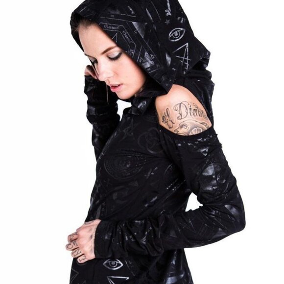 Killstar Occult Hooded Bodycon Cold Shoulder Dress - Picture 1 of 9